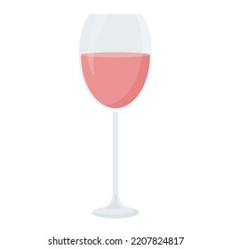 Glass of pink wine. Vector illustration isolated on white backround, flat style.