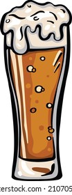 Glass of pint of foamy beer, freehand drawing vector