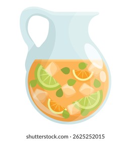 Glass pitcher is containing a refreshing summer drink with citrus fruits and mint