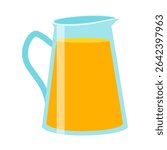 Glass pitcher filled with orange juice illustration on white background