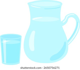 Glass pitcher and glass filled with water
