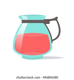 Glass pitcher of juice. Vector illustration. Cartoon. Isolated on white background. Illustrations for cooking site, menus, books. 