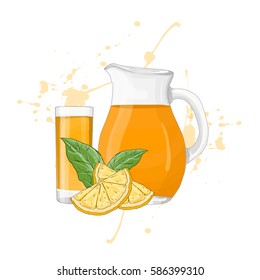 Glass pitcher and glass with orange juice vector illustration