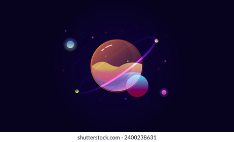 A glass planet with a glass satellite in outer space 