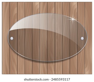 Glass Plaque on Wooden Background. Eps Vector