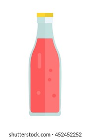 Glass or plastic bottle with beverage. Vector in flat style design. Sweet summer drinks concept. Illustration for icons, labels, prints, logo, menu design, infographics. Isolated on white background.