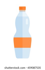 Glass or plastic bottle with beverage. Vector in flat style design. Sweet summer drinks concept. Illustration for icons, labels, prints, logo, menu design, infographics. Isolated on white background.