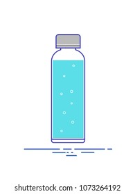 Glass or plastic bottle of water in flat style.