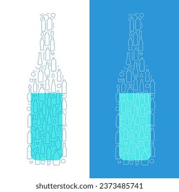 Glass or plastic bottle with water or other liquid in minimal cartoon flat style. Silhouette fashion object from small simple line elements. Creative concept design. Vector art illustration or icon.