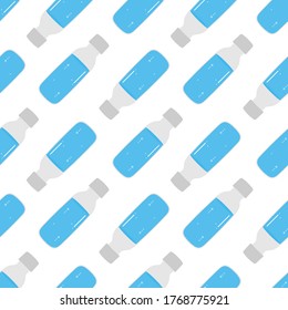 Glass or plastic bottles with water vector seamless pattern background.
