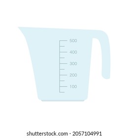 Glass or plastic empty measuring cup for prepare and mixing. Kitchen measuring beaker isolated on a white background. Vector illustration