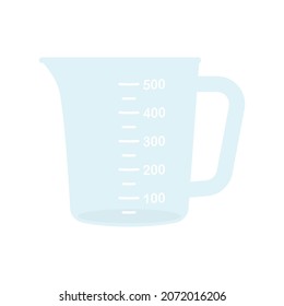 Glass or plastic empty measuring cup for prepare and mixing. Kitchen measuring beaker isolated on a white background. Vector illustration