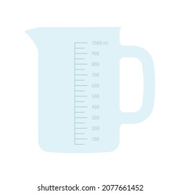 Glass or plastic empty measuring cup for prepare and mixing. Kitchen measuring beaker isolated on a white background. Vector illustration