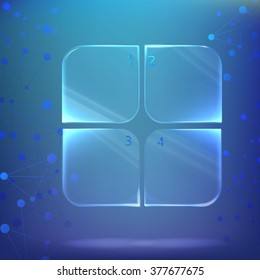 glass / plastic square with rounded corners, the plate with numbers under water on a background of chemical \ biological compounds