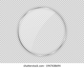 Placa de vidrio en el marco de círculo aislado sobre fondo transparente. Ilustración vectorial.