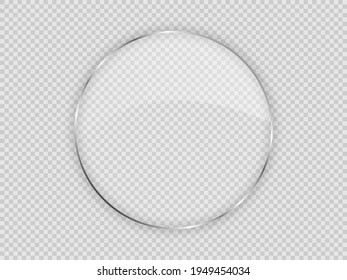 Placa de vidrio en el marco de círculo aislado sobre fondo transparente. Ilustración vectorial.