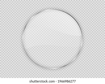 Glass plate in circle frame isolated on transparent background. Vector illustration.