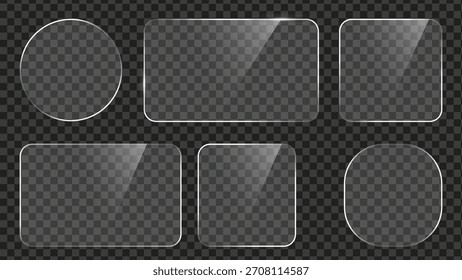 Glass plate frame Glossy window glass with reflections isolated on transparent surface