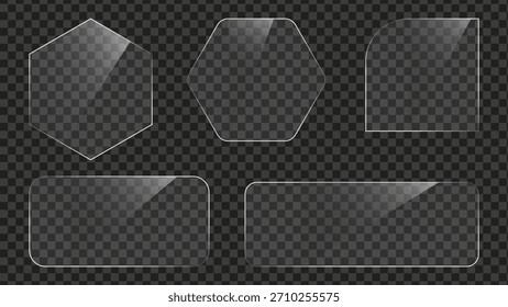 Glass plate frame Glossy window glass with reflections isolated on transparent surface