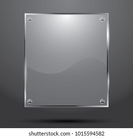 Glass Plate Isolated On Dark Background. Vector Illustration.