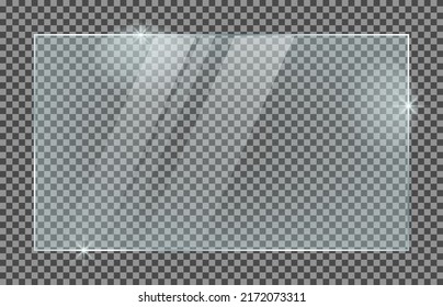 Glass plate isolated on a transparent background. Vector glass with reflection and lights effects