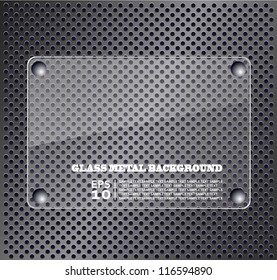 Glass plate on metallic background