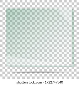 Glass plate on transparent background. Acrylic and glass texture with glares and light. Realistic transparent glass window. Vector