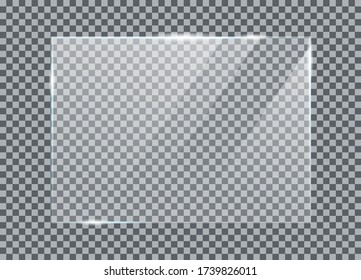 Glass plate on transparent background. Realistic window mockup with effect of light reflection.