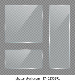 Glass plate on transparent background. Realistic window mockup with effect of light reflection.
