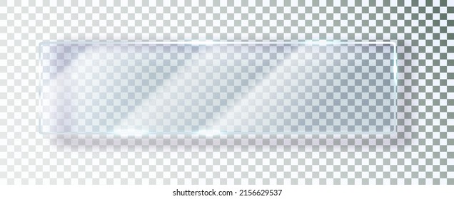 Glass plate on a transparent background. glass with glare and light. Realistic transparent glass window in a rectangular frame.