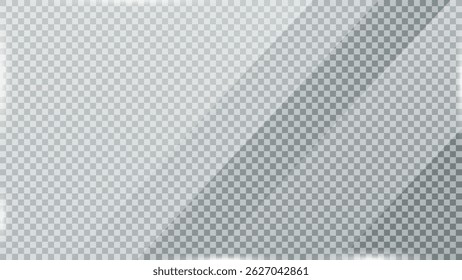 Placa de vidro sobre fundo transparente. Textura acrílica e de vidro com reflexos, luz e reflexos. Janela de vidro transparente realista, fundo espelho. Vetor