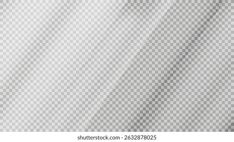 Glass plate on transparent background. Acrylic and glass texture with glares, light, and reflection. Realistic transparent glass window, mirror background. Vector