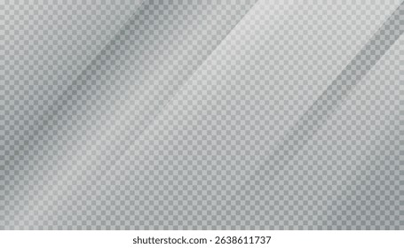 Glass plate on transparent background, glossy plastic glare frame with glare from sunlight, acrylic with glares and light reflection, clear rectangular plate, plexiglas, mirror background