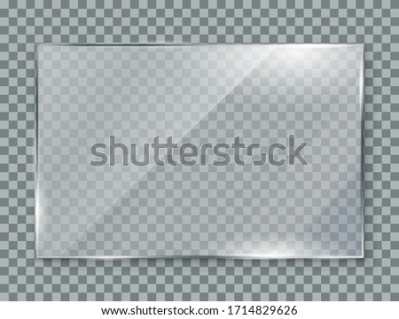 Glass plate on transparent background, clear glass showcase, realistic window mockup, acrylic and glass texture with glares and light, realistic transparent glass window in rectangle frame