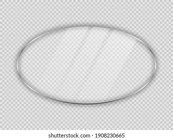 Glass plate in oval frame isolated on transparent background. Vector illustration.