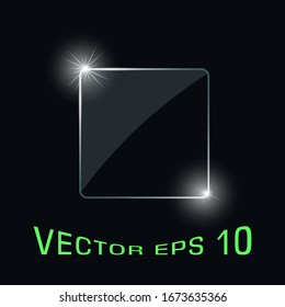 Placa de vidrio, panel con brillo y luz sobre un fondo negro aislado. Ilustración vectorial.