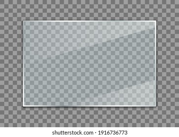 Placa de vidrio. Banner de vidrio realista sobre fondo transparente. Ventana de vidrio transparente. Vector.