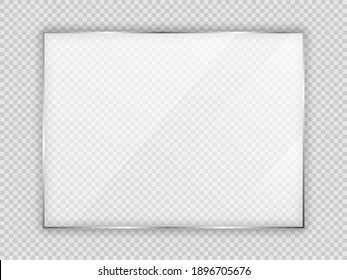 Glass plate in rectangle frame isolated on transparent background. Vector illustration.