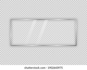 Glass plate in rectangle frame isolated on transparent background. Vector illustration.