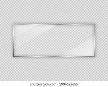 Glass plate in rectangle frame isolated on transparent background. Vector illustration.