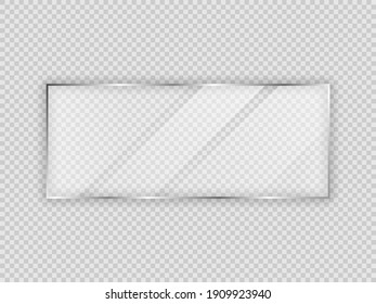 Glass plate in rectangle frame isolated on transparent background. Vector illustration.