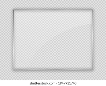 Placa de vidrio en el marco rectangular aislada sobre fondo transparente. Ilustración vectorial.