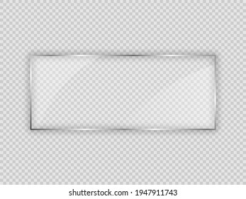 Glass plate in rectangle frame isolated on transparent background. Vector illustration.