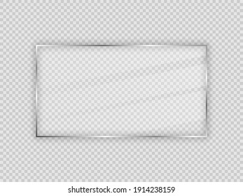 Glass plate in rectangular frame isolated on transparent background. Vector illustration.