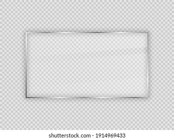 Glass plate in rectangular frame isolated on transparent background. Vector illustration.