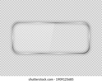 Glass plate in rounded rectangular frame isolated on transparent background. Vector illustration.