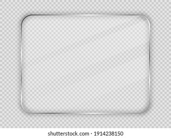 Glass plate in rounded rectangular frame isolated on transparent background. Vector illustration.