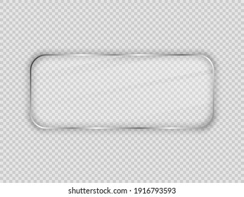 Glass plate in rounded rectangular frame isolated on transparent background. Vector illustration.