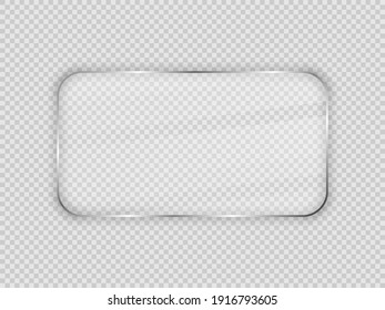 Glass plate in rounded rectangular frame isolated on transparent background. Vector illustration.