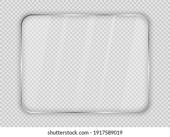 Glass plate in rounded rectangular frame isolated on transparent background. Vector illustration.